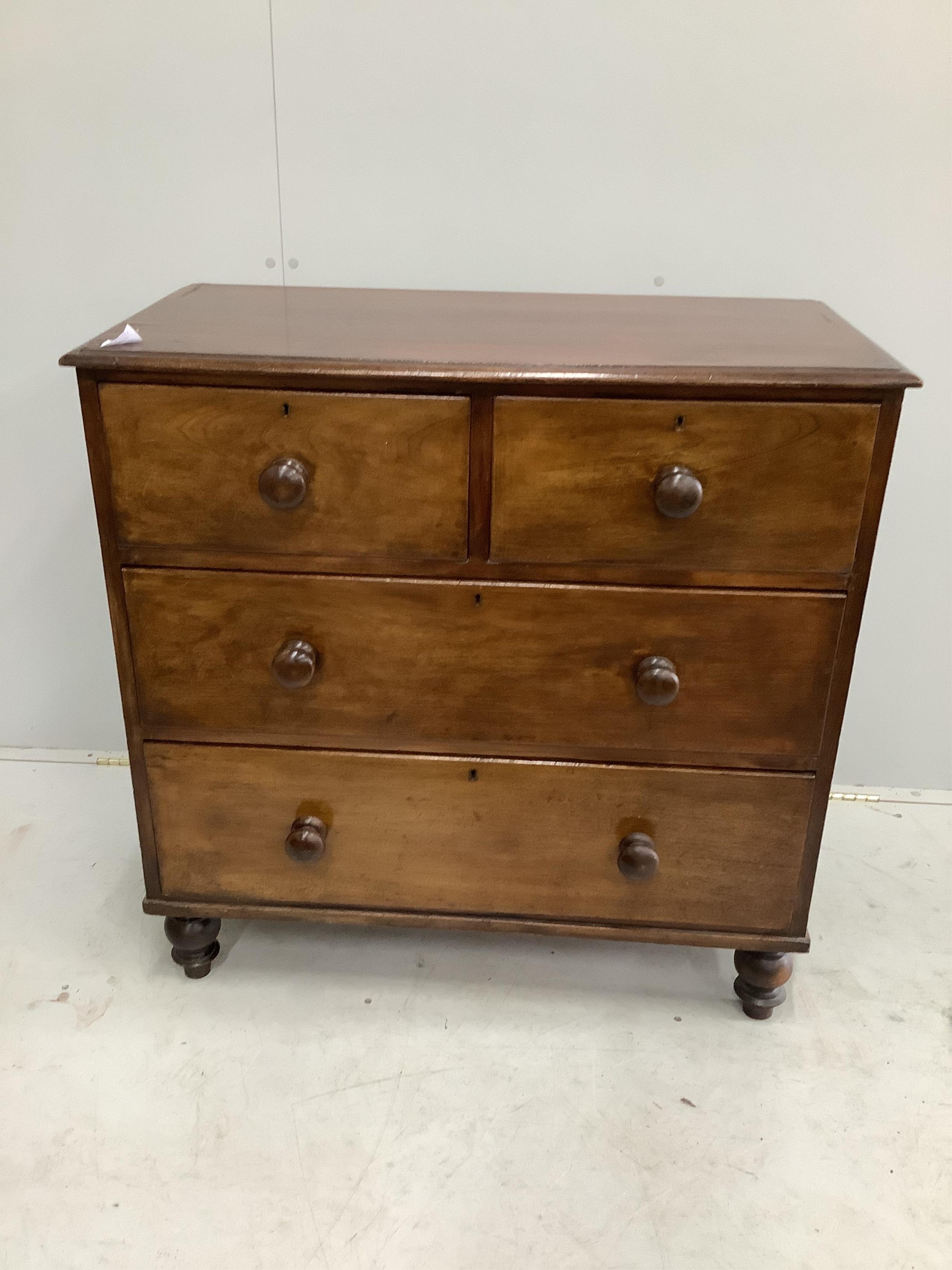 A Victorian mahogany chest of four drawers, width 91cm, depth 46cm, height 91cm